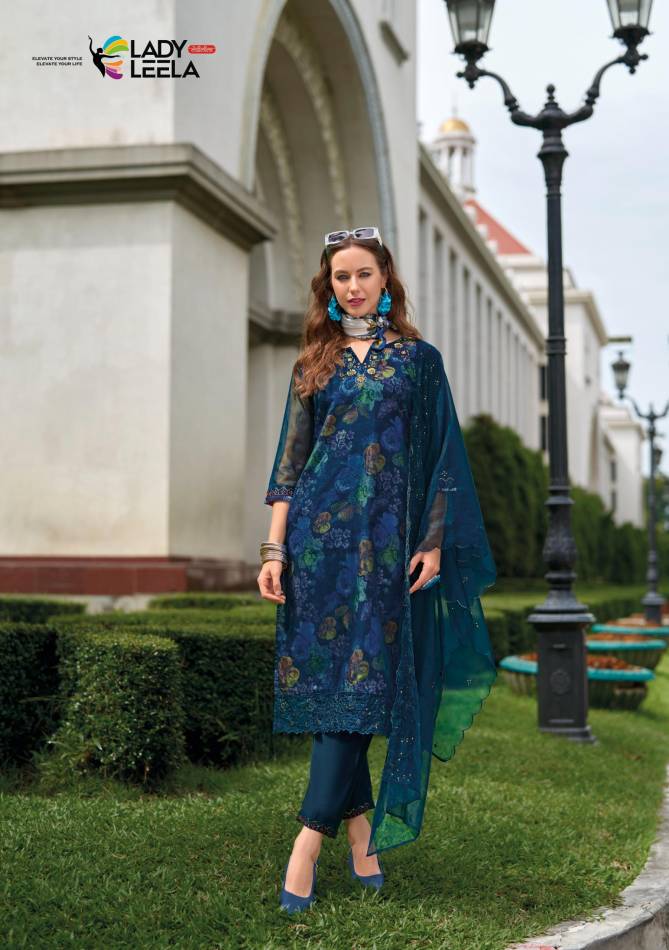 Aleena By Lady Leela Organza Embroidery Designer Kurti With Bottom Dupatta Wholesale Online